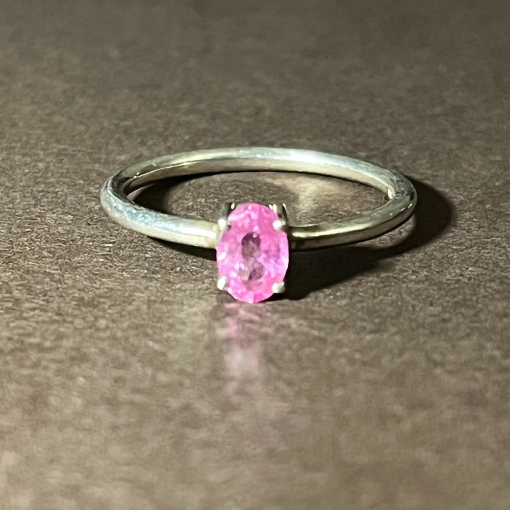 Natural Small Pink Sapphire Ring, 925 Sterling Silver Ring